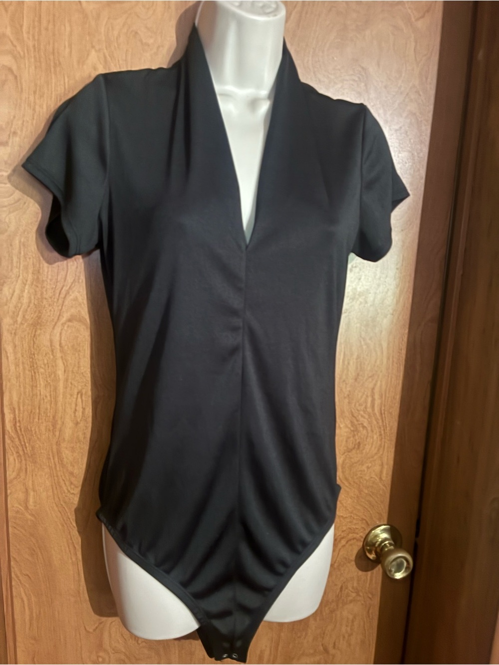 Womens Black V-Neck Short Sleeve Bodysuit
